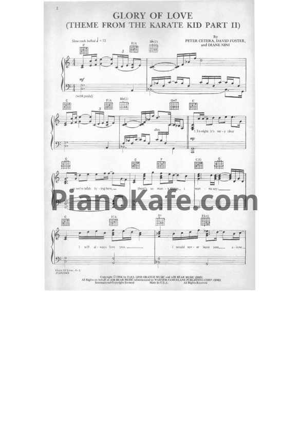 Ноты Peter Cetera - Glory of love (Piano solo) - PianoKafe.com