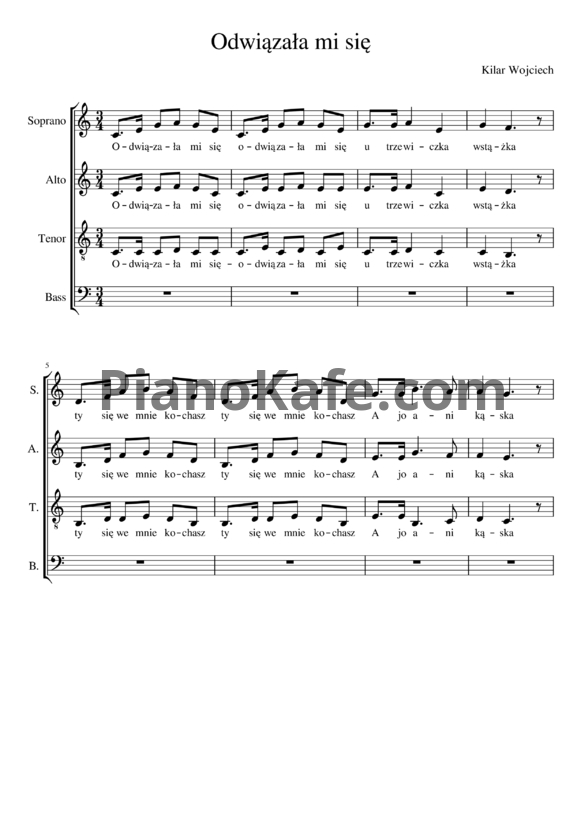 Ноты Wojciech Kilar - Odwiązała mi się - PianoKafe.com