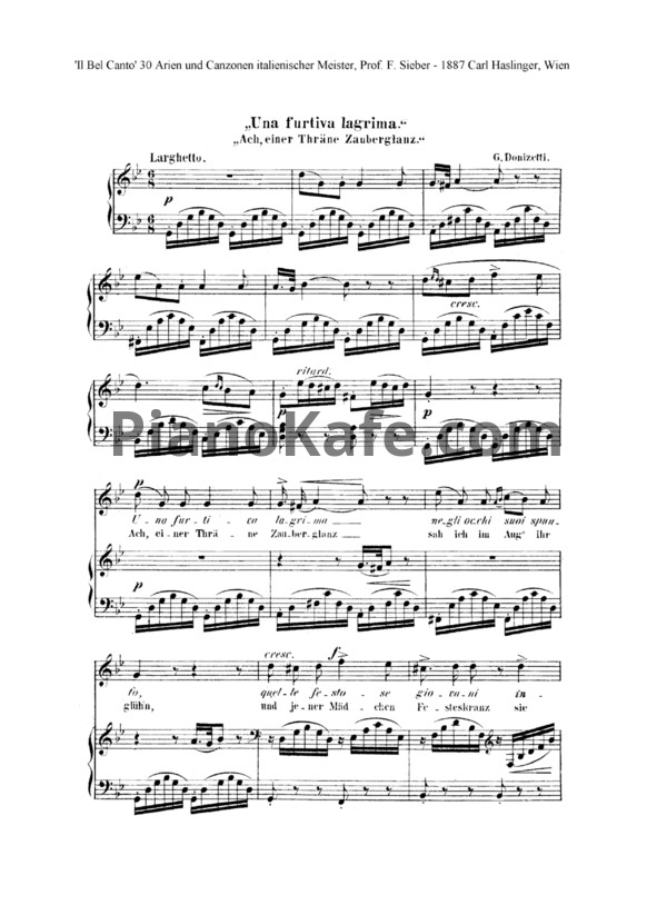 Ноты Gaetano Donizetti - Una furtiva lagrima - PianoKafe.com