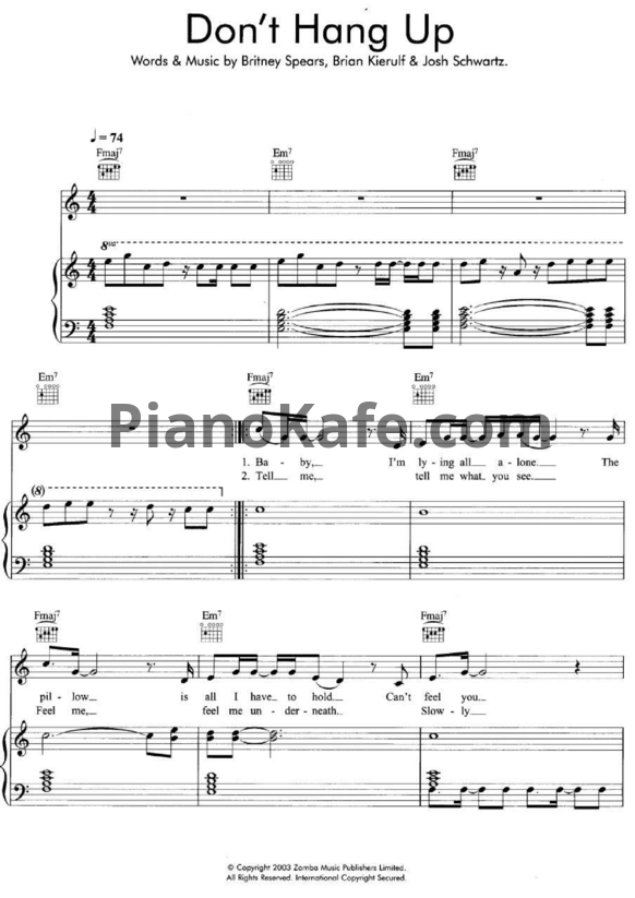 Ноты Britney Spears - Don’t hang up - PianoKafe.com