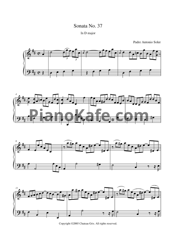Ноты Antonio Soler - Sonata No. 37 in D major - PianoKafe.com
