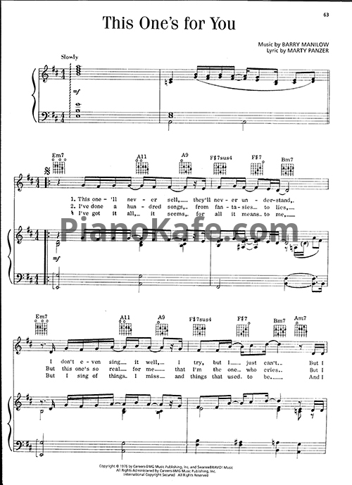 Ноты Barry Manilow - This one's for you - PianoKafe.com