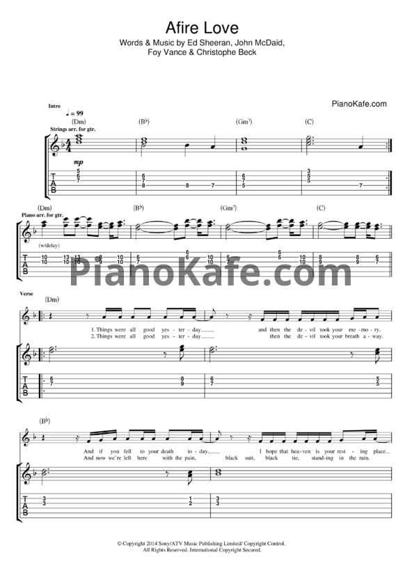 Ноты Ed Sheeran - Afire love - PianoKafe.com