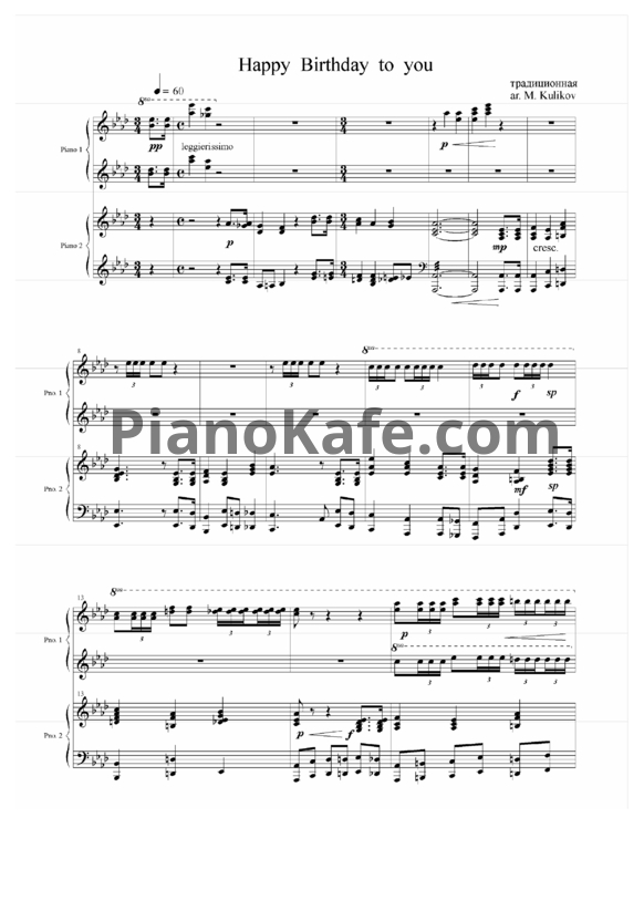 Ноты Милдред Хилл - С Днем Рождения (Happy Birthday to you) - PianoKafe.com