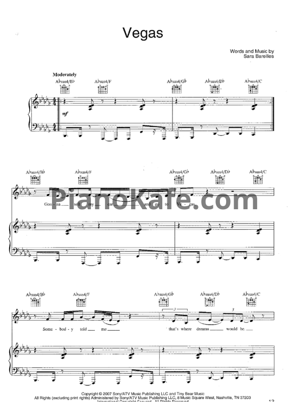 Ноты Sara Bareilles - Vegas - PianoKafe.com