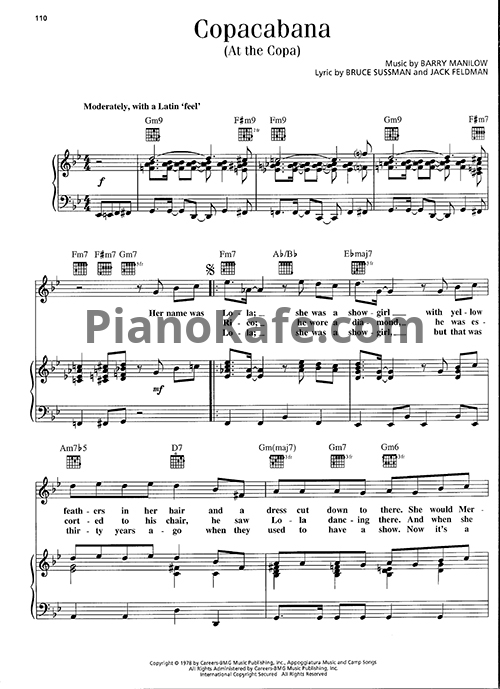 Ноты Barry Manilow - Copacabana (At the copa) (Версия 2) - PianoKafe.com
