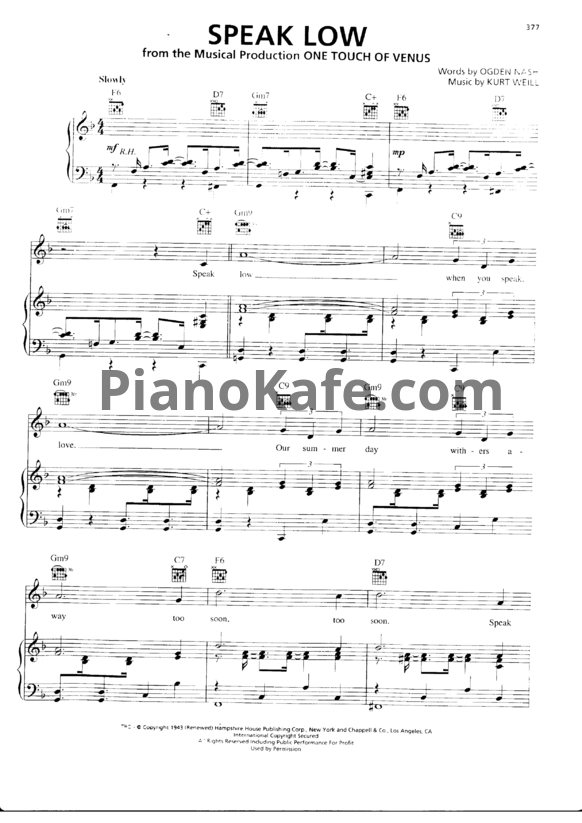 Ноты Kurt Weill - Speak low - PianoKafe.com