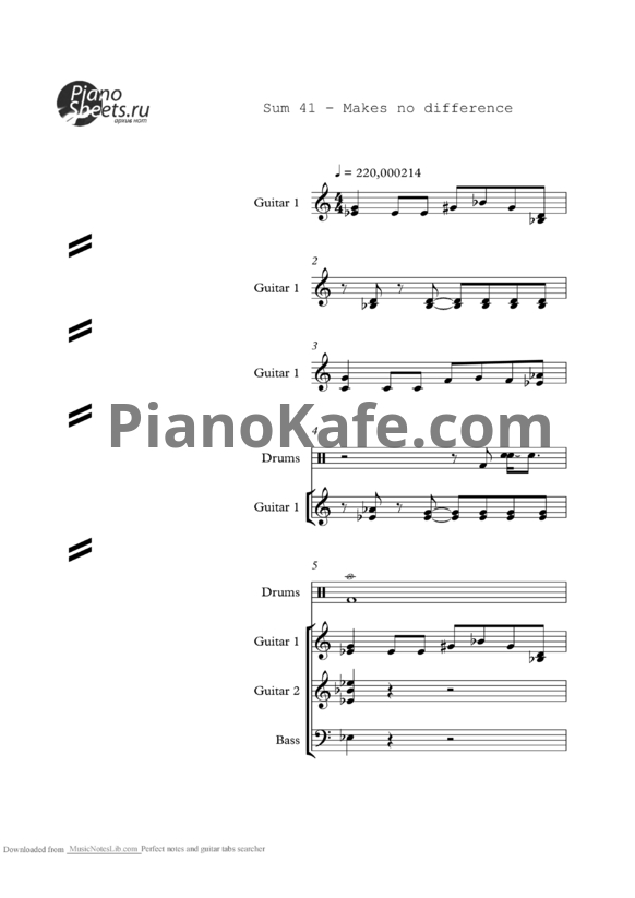 Ноты Sum 41 - Makes no difference - PianoKafe.com