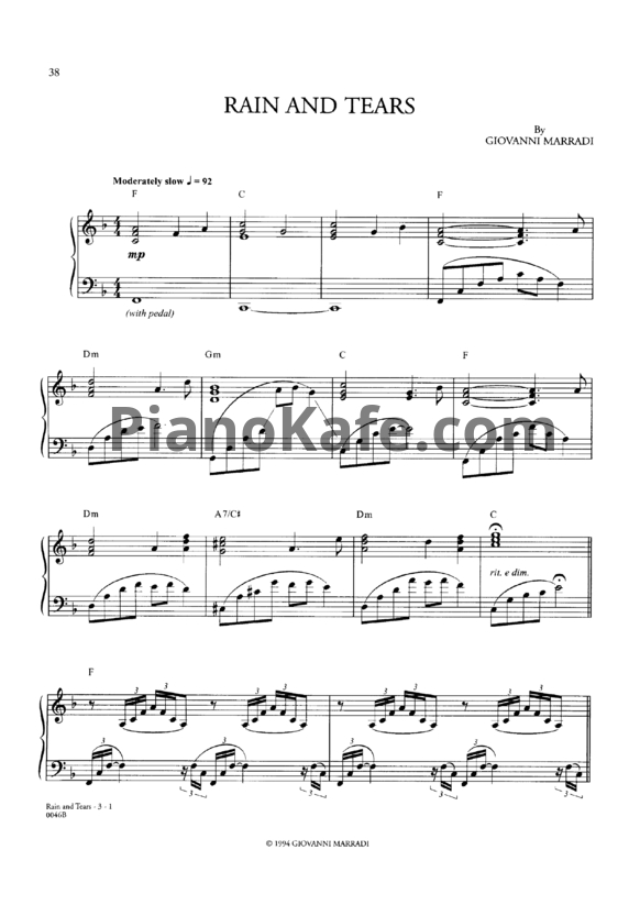 Ноты Giovanni Marradi - Rain and tears - PianoKafe.com