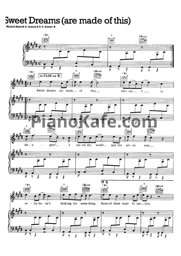 Ноты Eurythmics - Sweet dreams (Are made of this) - PianoKafe.com