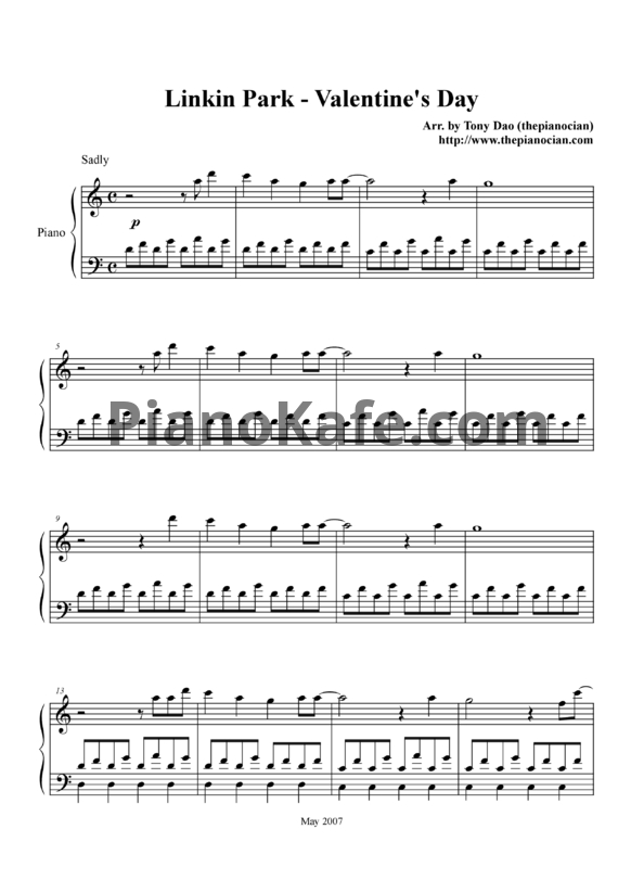 Ноты Linkin Park - Valentine's day - PianoKafe.com
