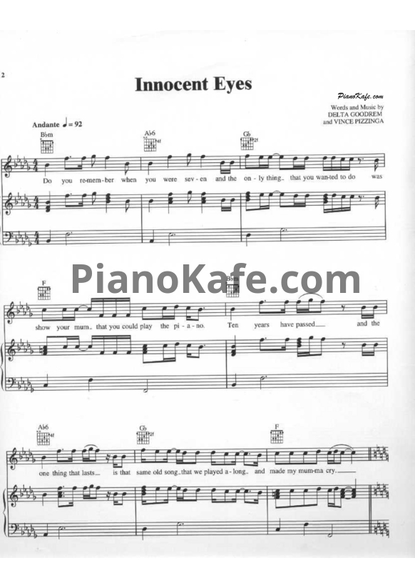 Ноты Delta Goodrem - Innocent Eyes - PianoKafe.com