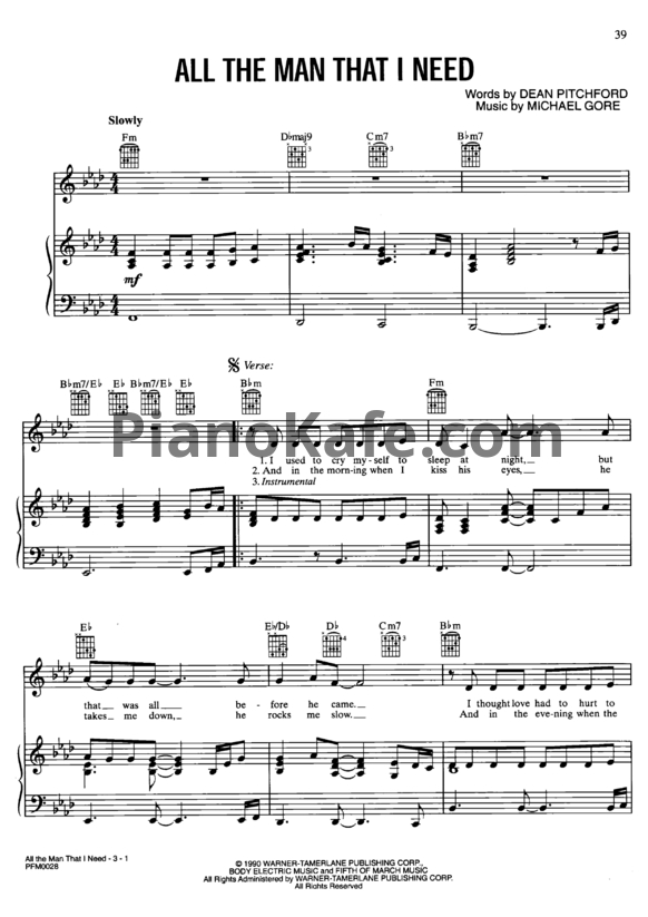Ноты Whitney Houston - All the man that I need - PianoKafe.com