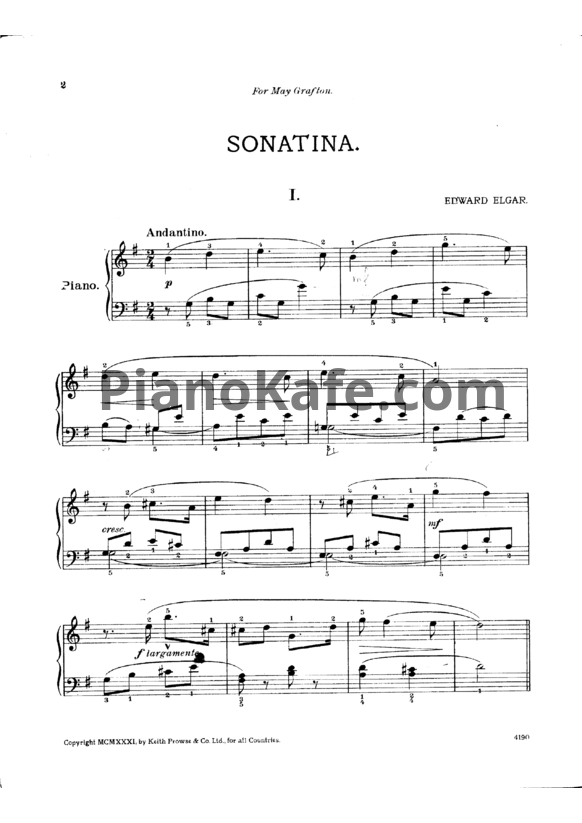 Ноты Эдуард Элгар - Сонатина для фортепиано - PianoKafe.com