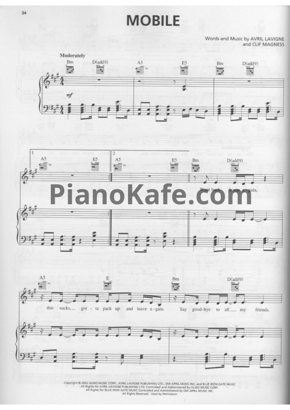 Ноты Avril Lavigne - Mobile - PianoKafe.com