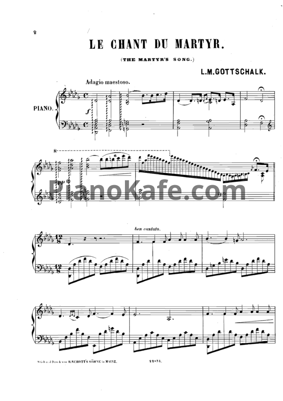 Ноты Луи Моро Готшалк - Le chant du Martyr (The Martyr's song) - PianoKafe.com