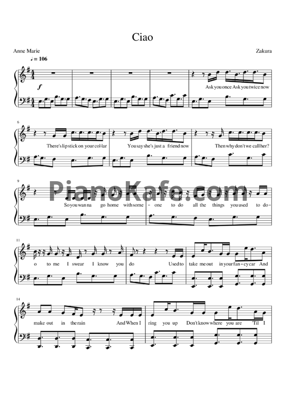 Ноты Anne-Marie - Ciao adios - PianoKafe.com