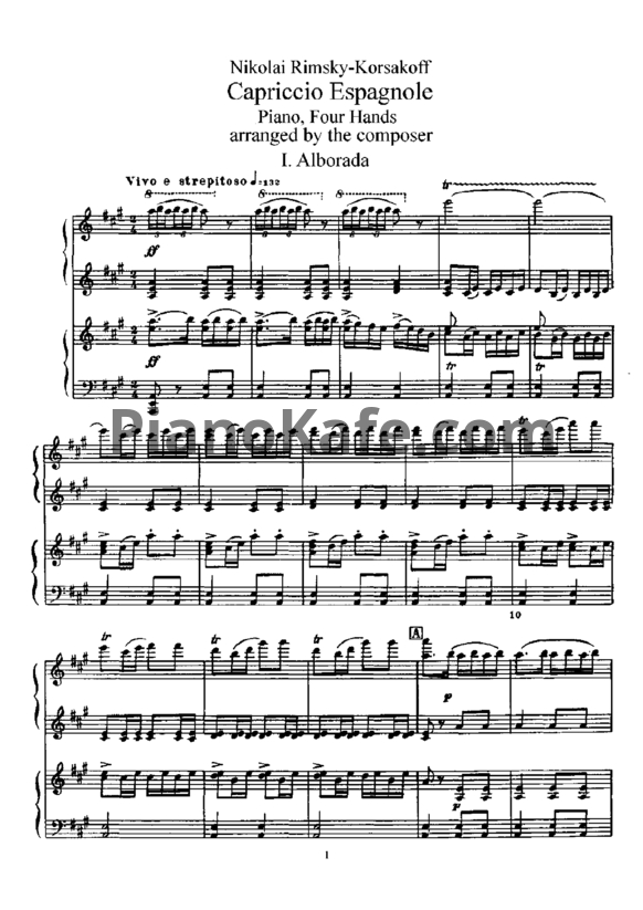 Ноты Н. Римский-Корсаков - Испанское каприччо (для фортепиано в 4 руки) - PianoKafe.com