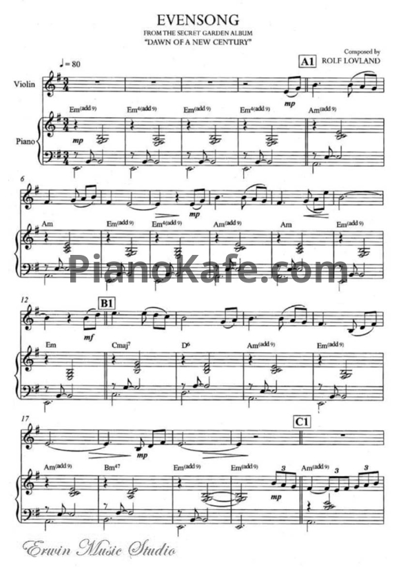 Ноты Secret Garden - Even Song (для пианино и скрипки) - PianoKafe.com