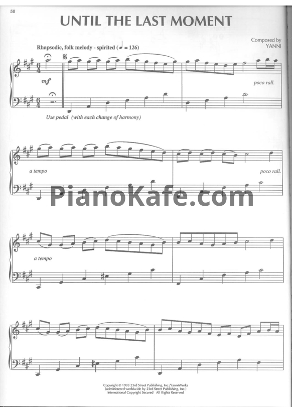 Ноты Yanni - Until the last moment - PianoKafe.com