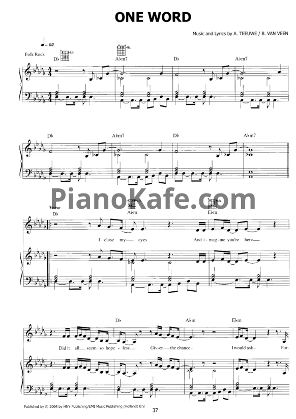 Ноты Anouk - One world - PianoKafe.com