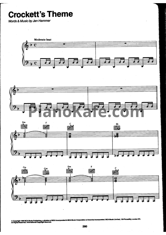 Ноты Jan Hammer - Crockett's theme - PianoKafe.com