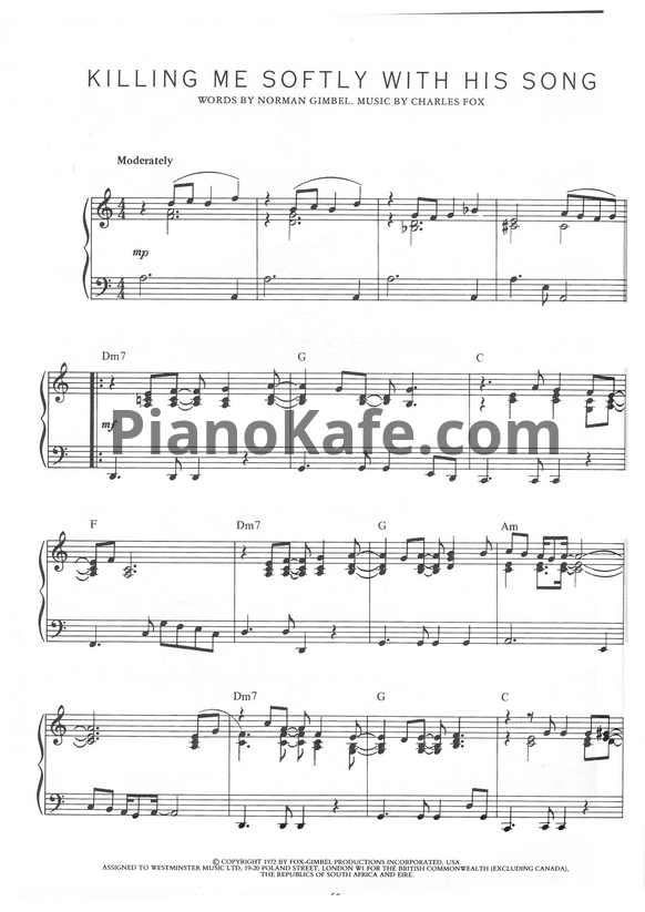 Ноты Charles Fox - Killing me softly with his song - PianoKafe.com
