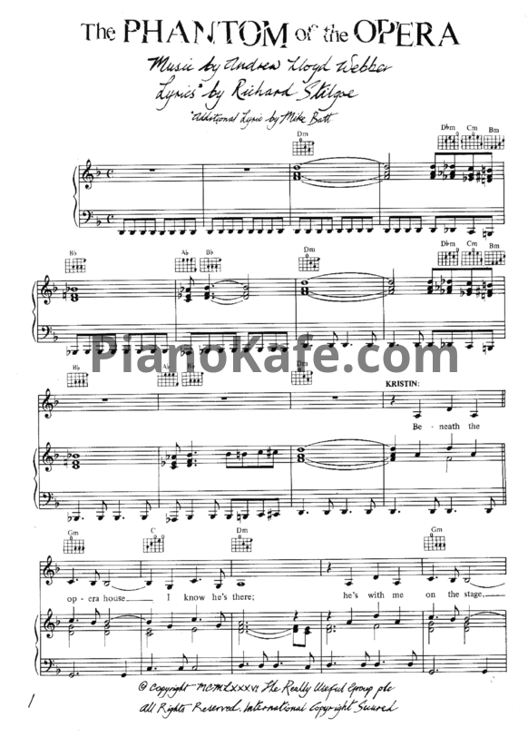 Ноты Andrew Lloyd Webber - Phantom of the opera - PianoKafe.com