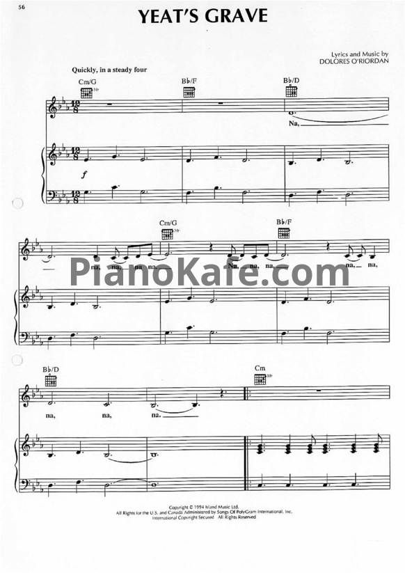 Ноты The Cranberries - Yeat\s grave - PianoKafe.com