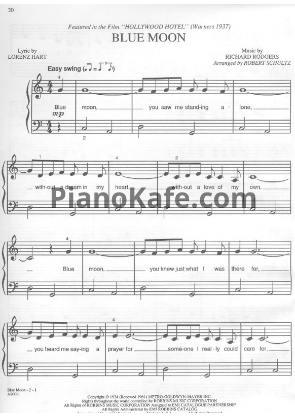 Ноты Richard Rodgers - Blue moon - PianoKafe.com