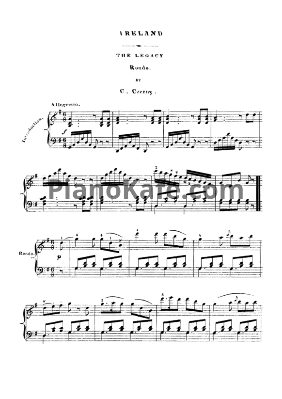 Ноты Карл Черни - Ирландия: 3 популярных ирландских песни - PianoKafe.com