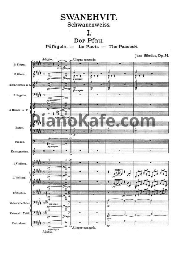 Ноты Ян Сибелиус - Белый, как лебедь (Op. 54, партитура) - PianoKafe.com