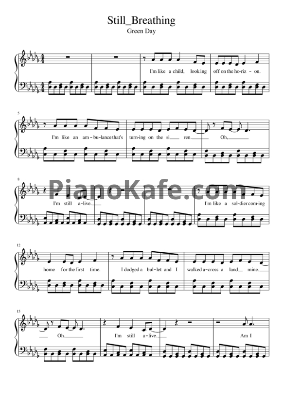 Ноты Green Day - Still breathing - PianoKafe.com
