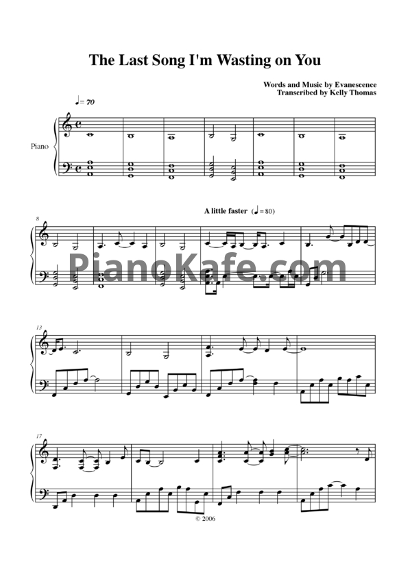 Ноты Evanescence - The last song I'm wasting on you - PianoKafe.com