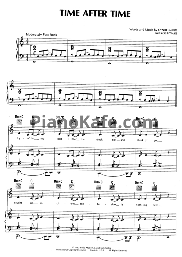 Ноты Cyndi Lauper - Time after time - PianoKafe.com