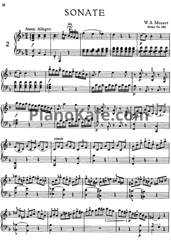 Ноты В. Моцарт - Соната №2 фа мажор (К. 280) - PianoKafe.com