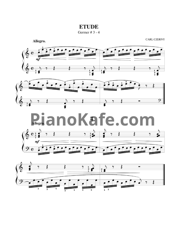Ноты Карл Черни - Этюд №3-4 (Г. Гермер) - PianoKafe.com