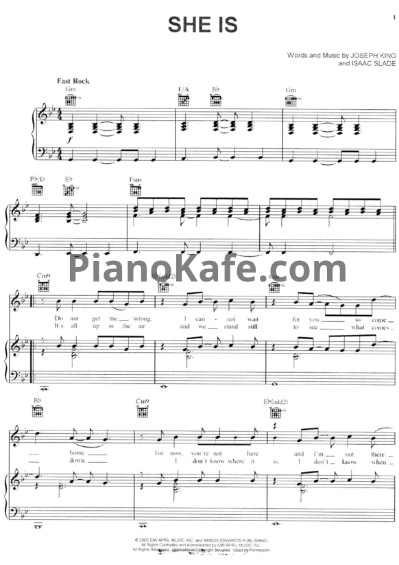 Ноты The Fray - She is - PianoKafe.com