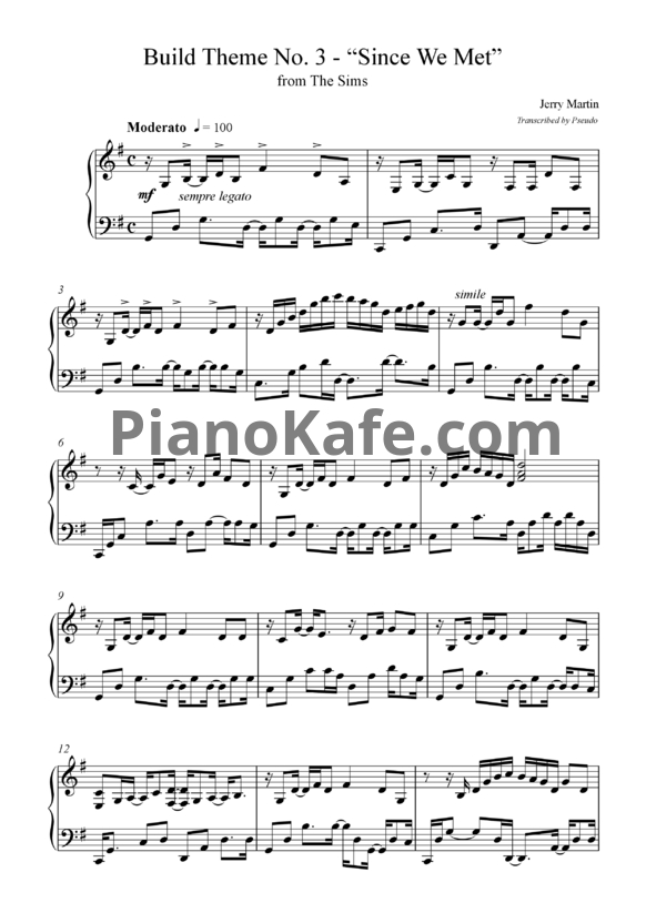 Ноты Jerry Martin - Since we met (Build theme No. 3) - PianoKafe.com