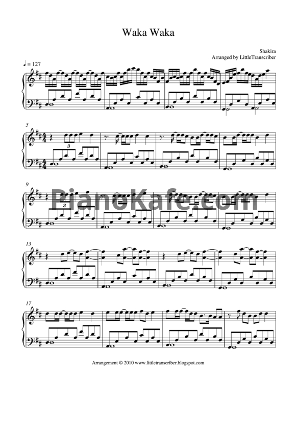 Ноты Shakira - Waka Waka - PianoKafe.com