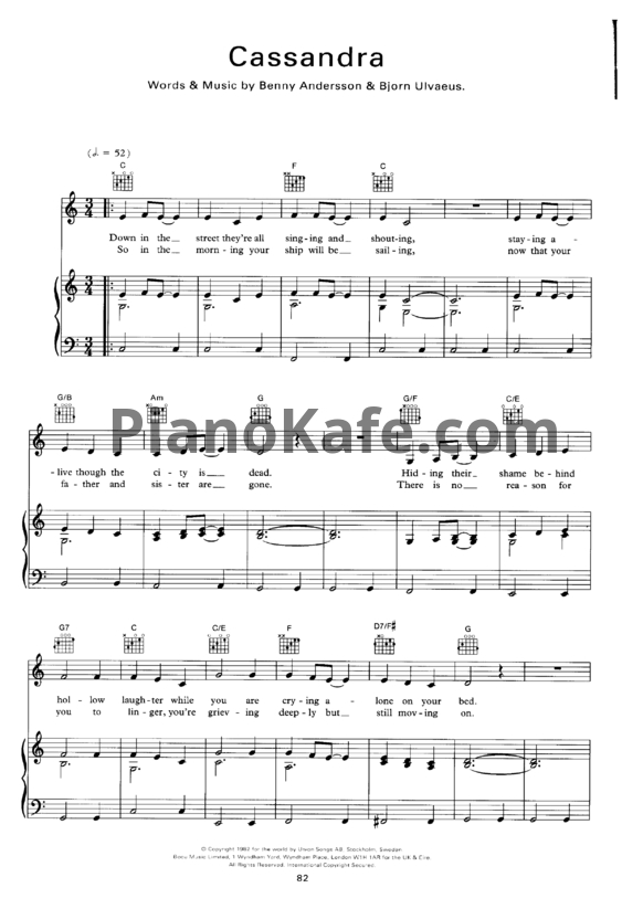 Ноты ABBA - Cassandra - PianoKafe.com