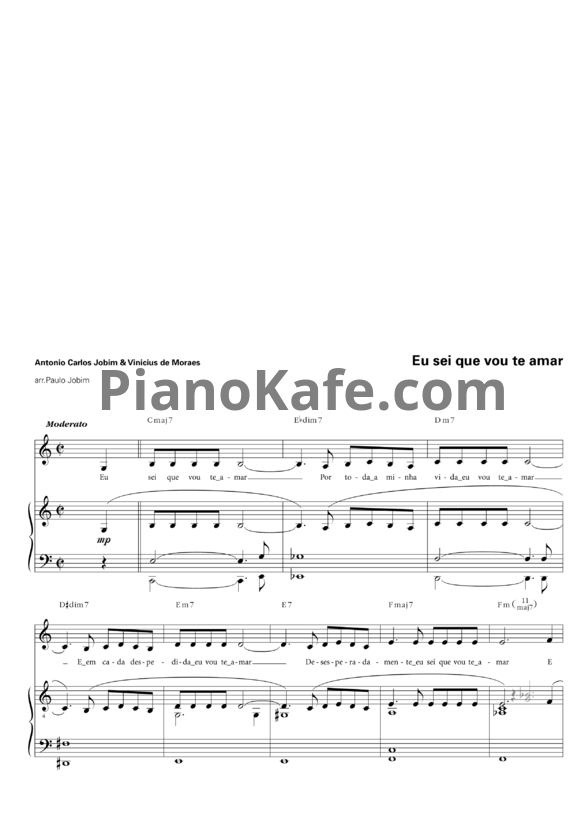 Ноты Antonio Carlos Jobim & Vinicius de Moraes - Eu sei que vou te amar - PianoKafe.com