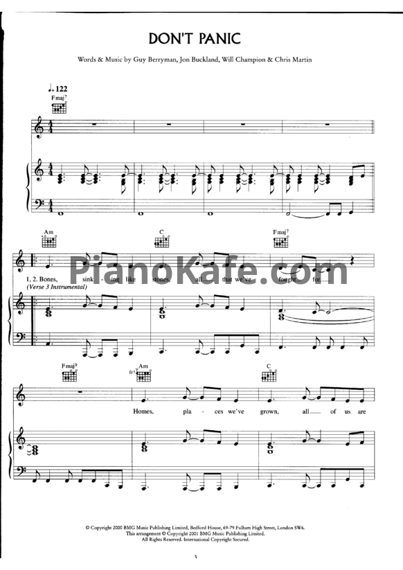 Ноты Coldplay - Don't panic - PianoKafe.com