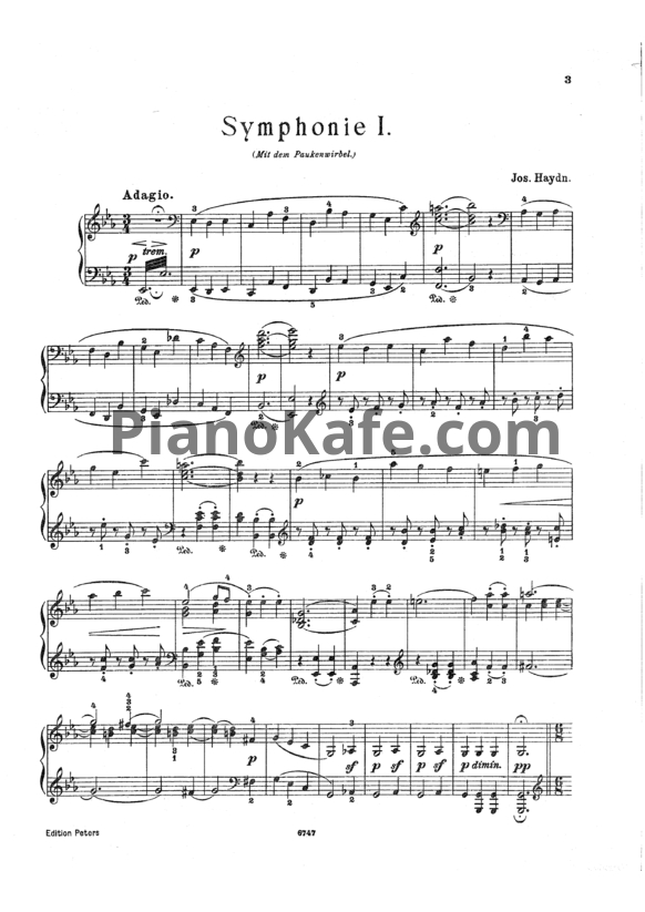 Ноты Йозеф Гайдн - Симфония №1 (Переложение для клавира А. Горна) - PianoKafe.com