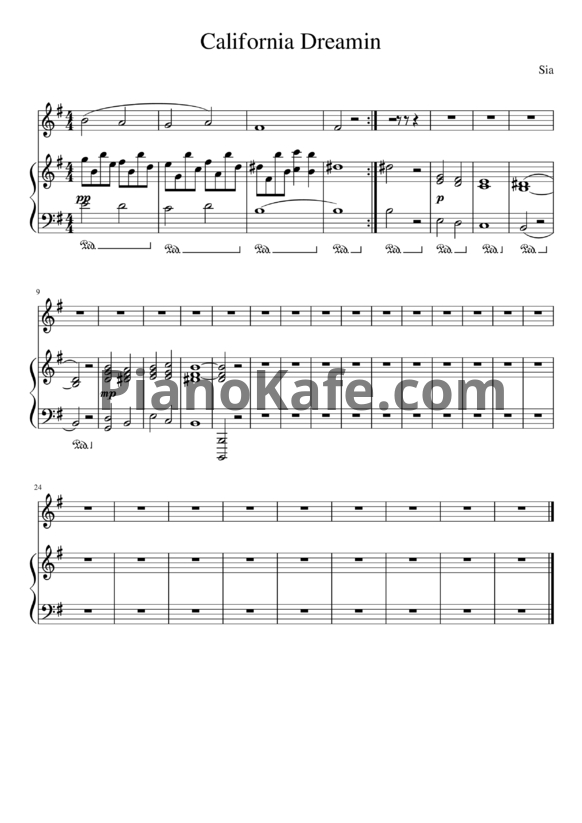 Ноты Sia - California Dreamin' - PianoKafe.com