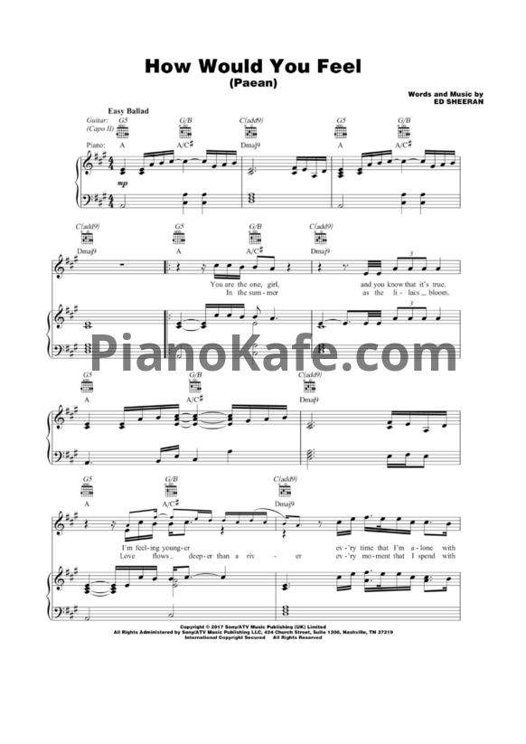 Ноты Ed Sheeran - How would you feel (Paean) (Версия 3) - PianoKafe.com