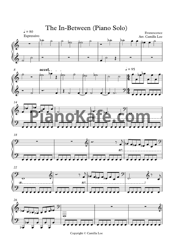 Ноты Evanescence -The In-Between (Piano solo) - PianoKafe.com