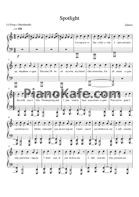 Ноты Marshmello x Lil Peep - Spotlight - PianoKafe.com
