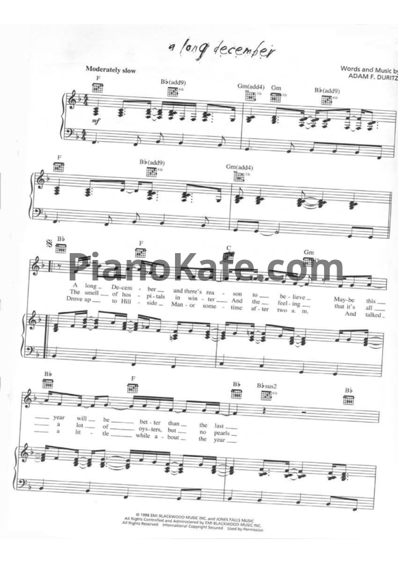 Ноты Counting Crows - A long december - PianoKafe.com