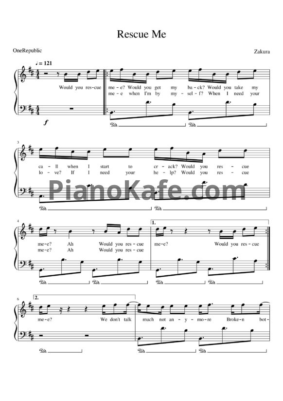 Ноты OneRepublic - Rescue me - PianoKafe.com